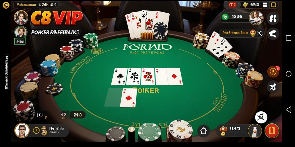 Antarmuka C8VIP yang menarik dengan fitur Poker interaktif.