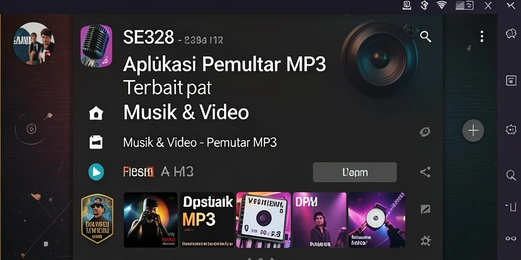 Tampilan antarmuka aplikasi SE328 dengan fungsi Pemutar MP3 yang menarik.