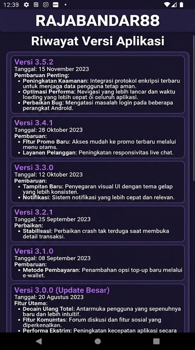 Riwayat Versi Aplikasi rajabandar88 untuk Android
